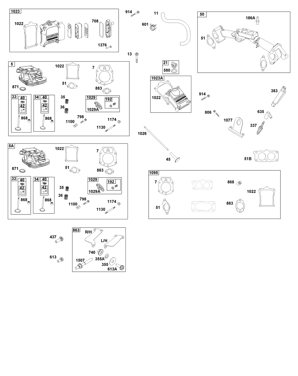 Cylinder Head Group Diagram and Parts List for 613477-4237-J1 400000 - 699999 Briggs and Stratton Engine